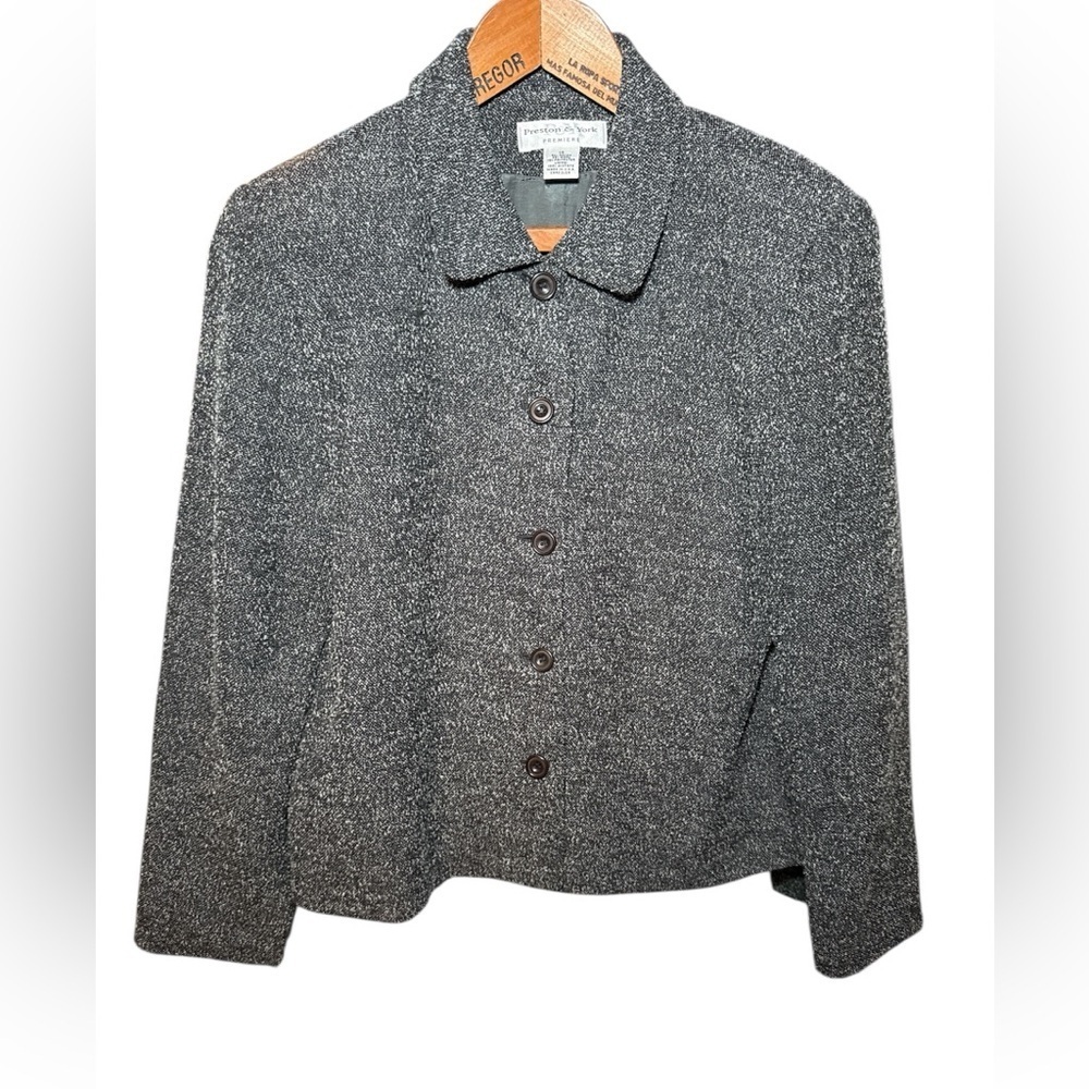 Preston & York Charcoal Premiere Tweed Blazer Jacket Wool Women's Size 14